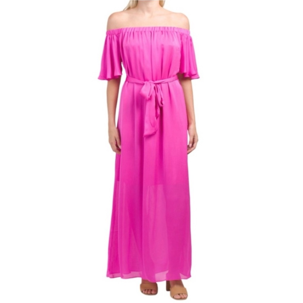 NWT Trina Turk Elegant Pink Off-Shoulder Maxi Dress